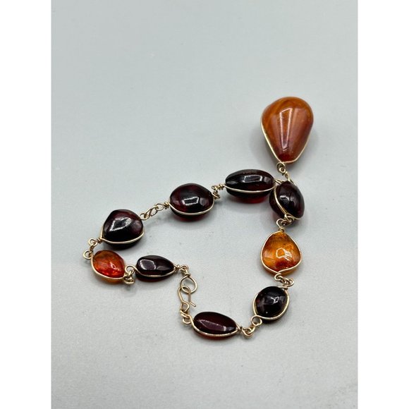 Genuine Amber Bracelet Wire Wrapped Bracelet with Drop Amber Nugget Charm - Picture 5 of 7